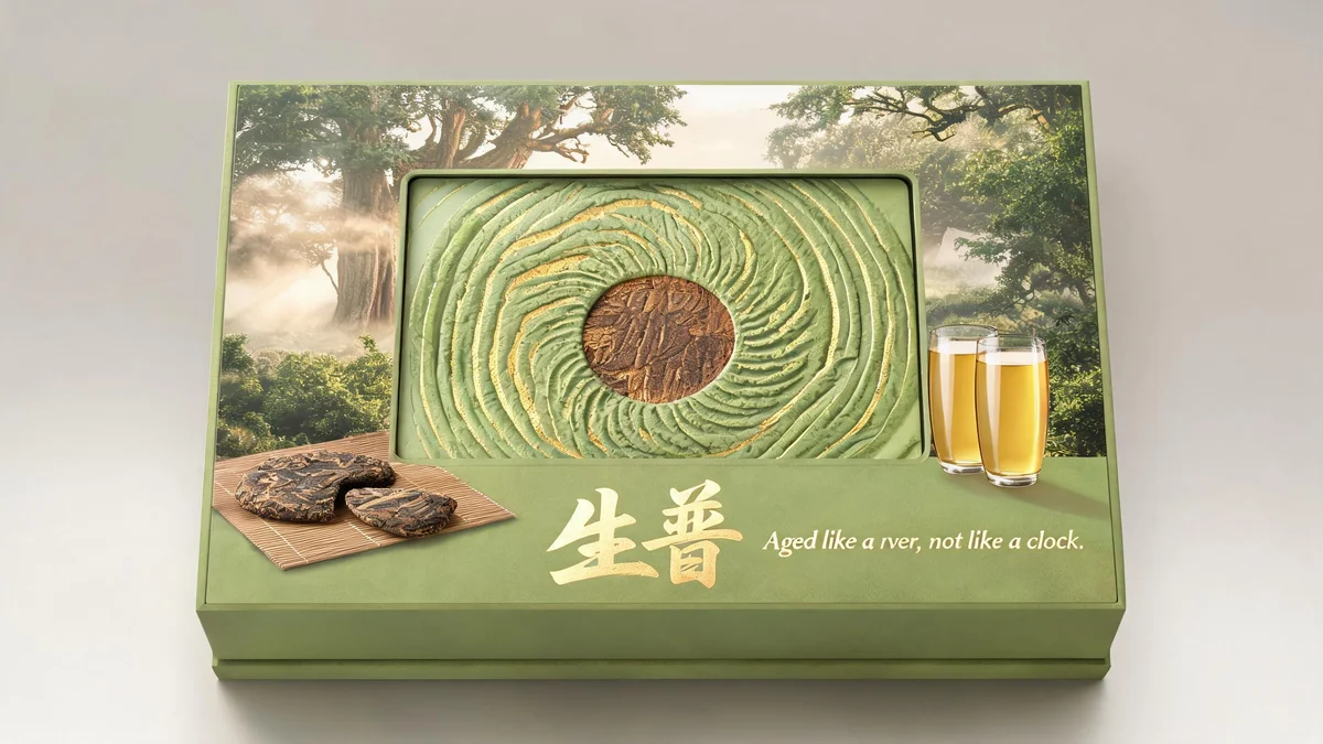 Shupu ripe pu-erh molded pulp tea box — fungal colony embossing